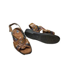 Dr Scholls.Women Comfort S trap Double Air-Pillo Sandals Tan Leather Size 7.5